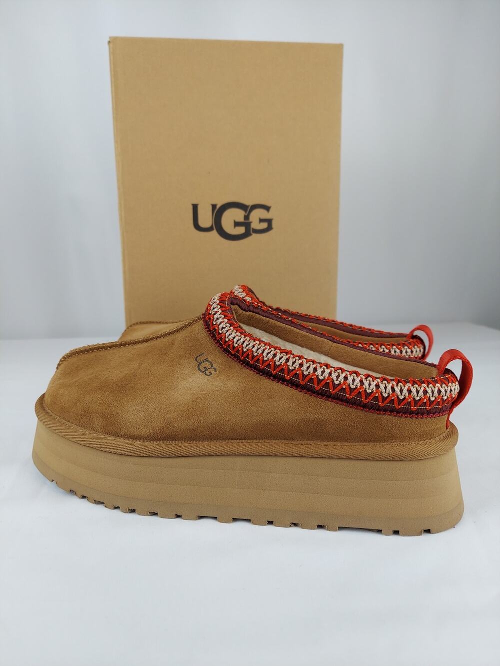 UGG Tazz Platform Suede Slippers Shoes Chestnut 1122553 New With Box Size 7